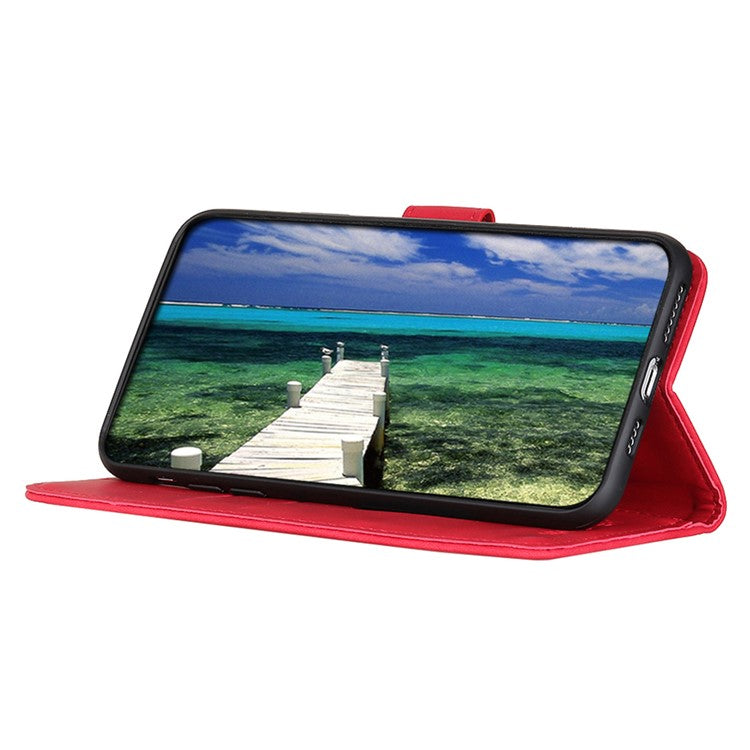 KHAZNEH Phone Case For Oppo A58 4G , Retro Texture PU Leather Stand Wallet Phone Cover - Red