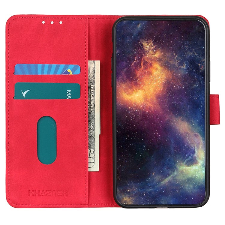KHAZNEH Phone Case For Oppo A58 4G , Retro Texture PU Leather Stand Wallet Phone Cover - Red