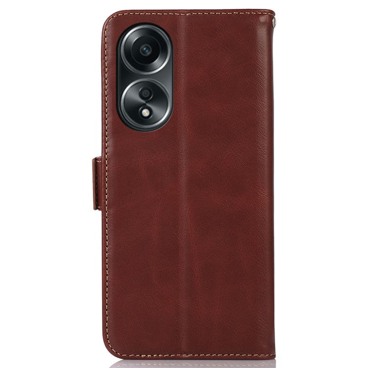 RFID Blocking Phone Cover for Oppo A58 4G , Wallet Stand Genuine Cow Leather Phone Case - Brown