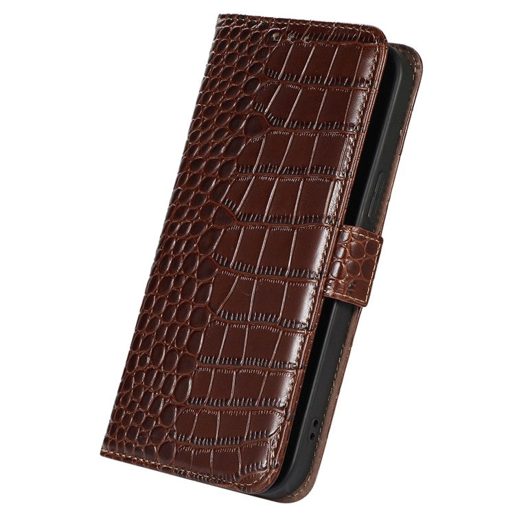 RFID Blocking Wallet Case for Oppo A58 4G , Genuine Cow Leather Stand Phone Cover - Brown