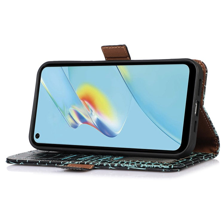 RFID Blocking Wallet Case for Oppo A58 4G , Genuine Cow Leather Stand Phone Cover - Green
