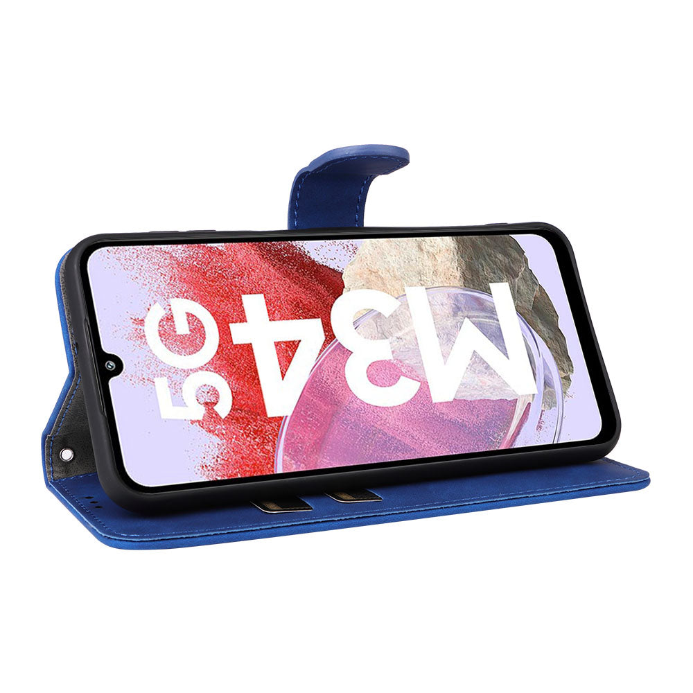 For Samsung Galaxy F34 5G / M34 5G Stand Skin-touch Phone Case Wallet PU Leather Full Protection Phone Cover - Blue