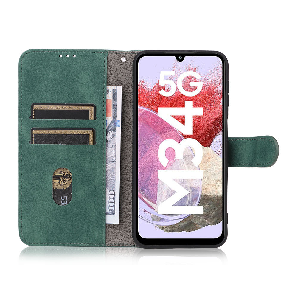 For Samsung Galaxy F34 5G / M34 5G Stand Skin-touch Phone Case Wallet PU Leather Full Protection Phone Cover - Green