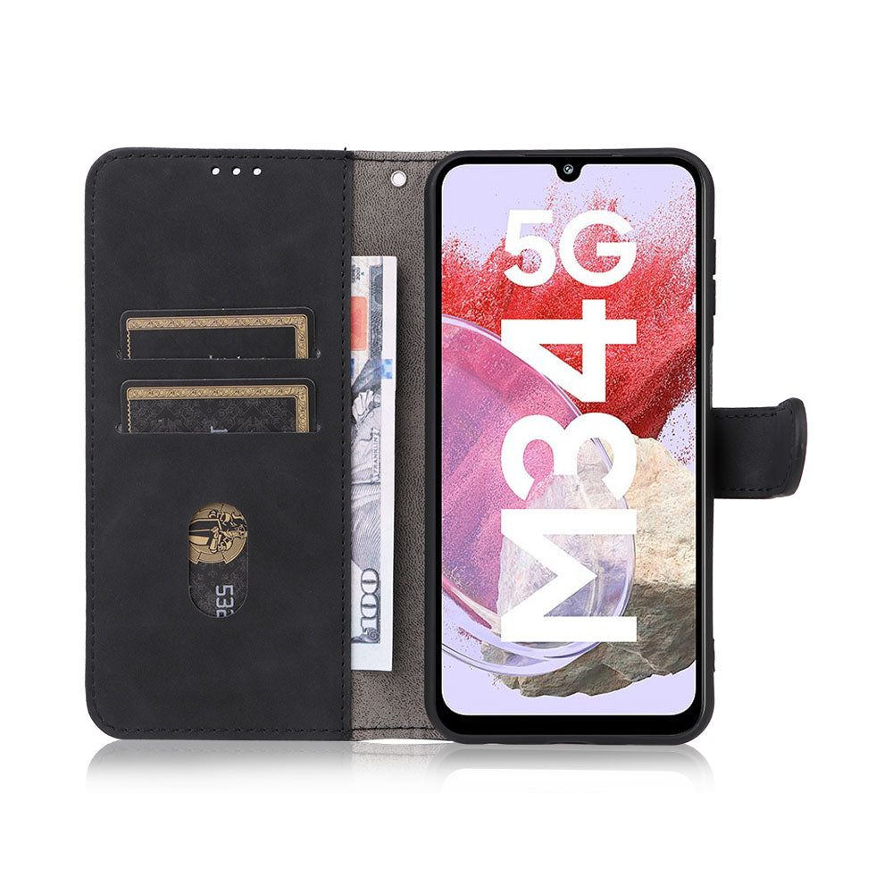 For Samsung Galaxy F34 5G / M34 5G Stand Skin-touch Phone Case Wallet PU Leather Full Protection Phone Cover - Black