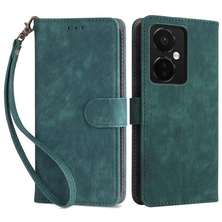 For OnePlus Nord CE3 5G / Oppo K11 5G RFID Blocking Cell Phone Case Leather Wallet Stand Cover with Strap - Green