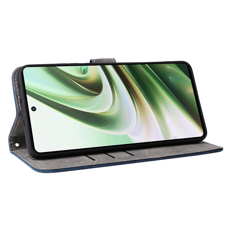 For OnePlus Nord CE3 5G / Oppo K11 5G RFID Blocking Cell Phone Case Leather Wallet Stand Cover with Strap - Blue