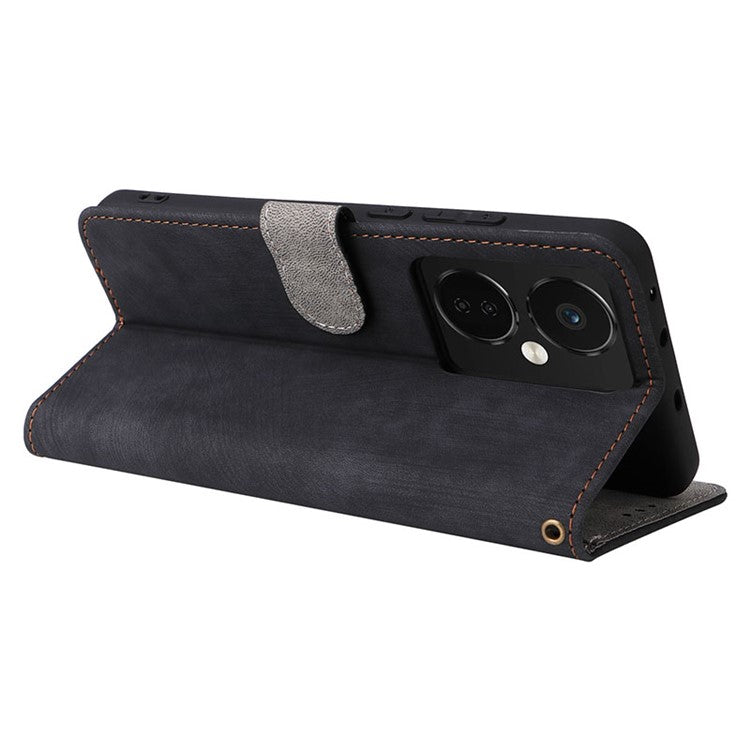 For OnePlus Nord CE3 5G / Oppo K11 5G RFID Blocking Cell Phone Case Leather Wallet Stand Cover with Strap - Black