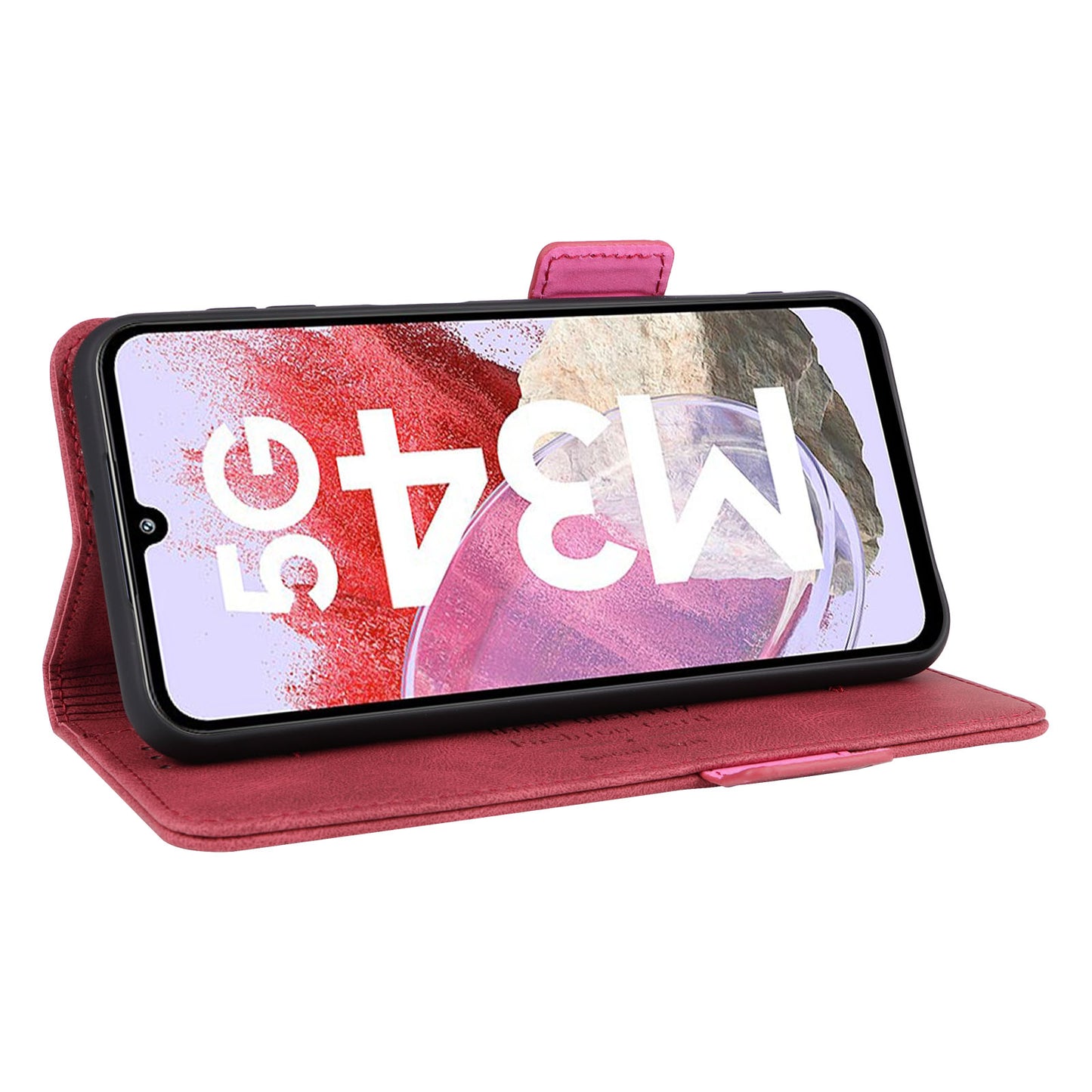 For Samsung Galaxy F34 5G / M34 5G PU Leather Wallet Phone Case Hardware Decor Anti-drop Stand Cover - Rose
