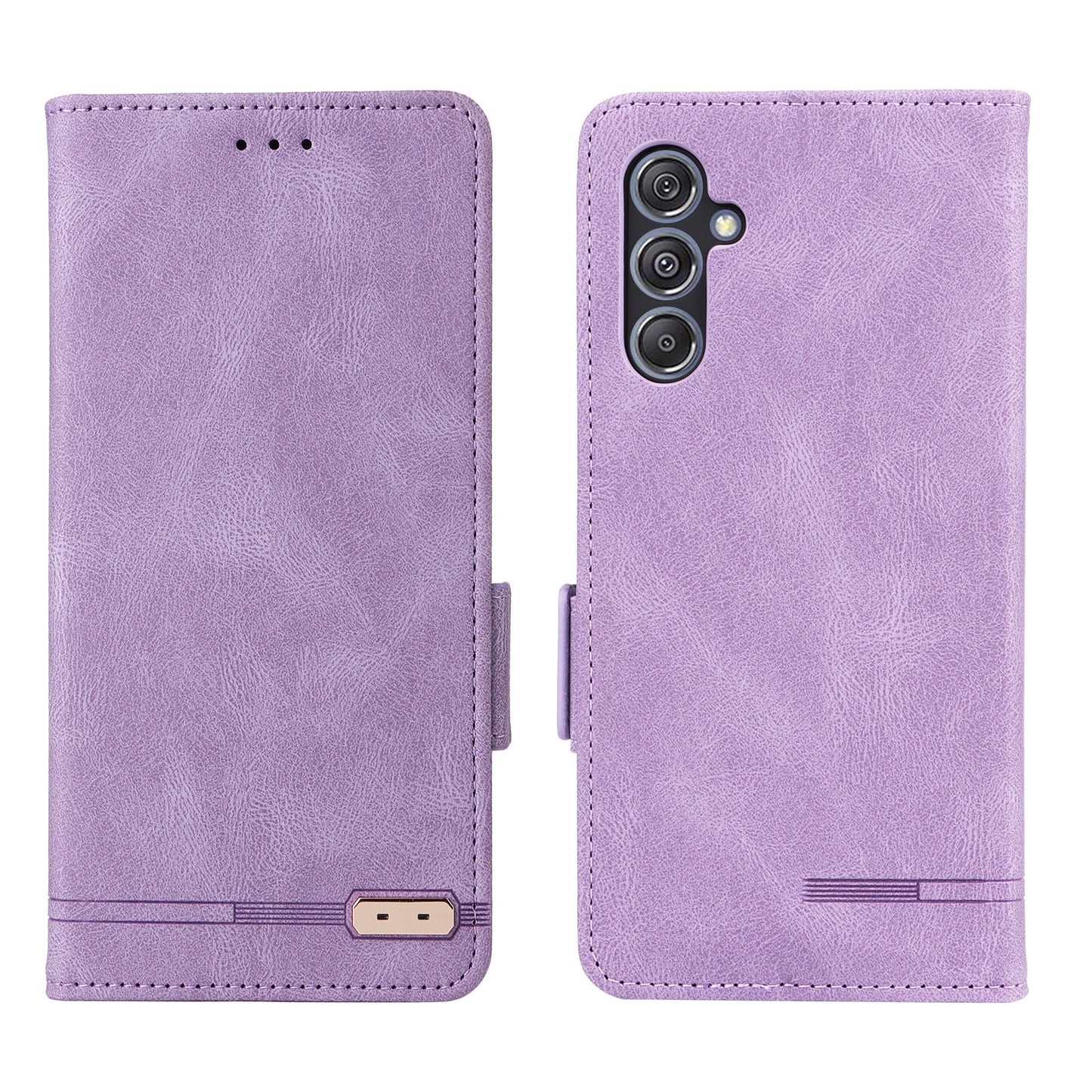For Samsung Galaxy F34 5G / M34 5G PU Leather Wallet Phone Case Hardware Decor Anti-drop Stand Cover - Purple