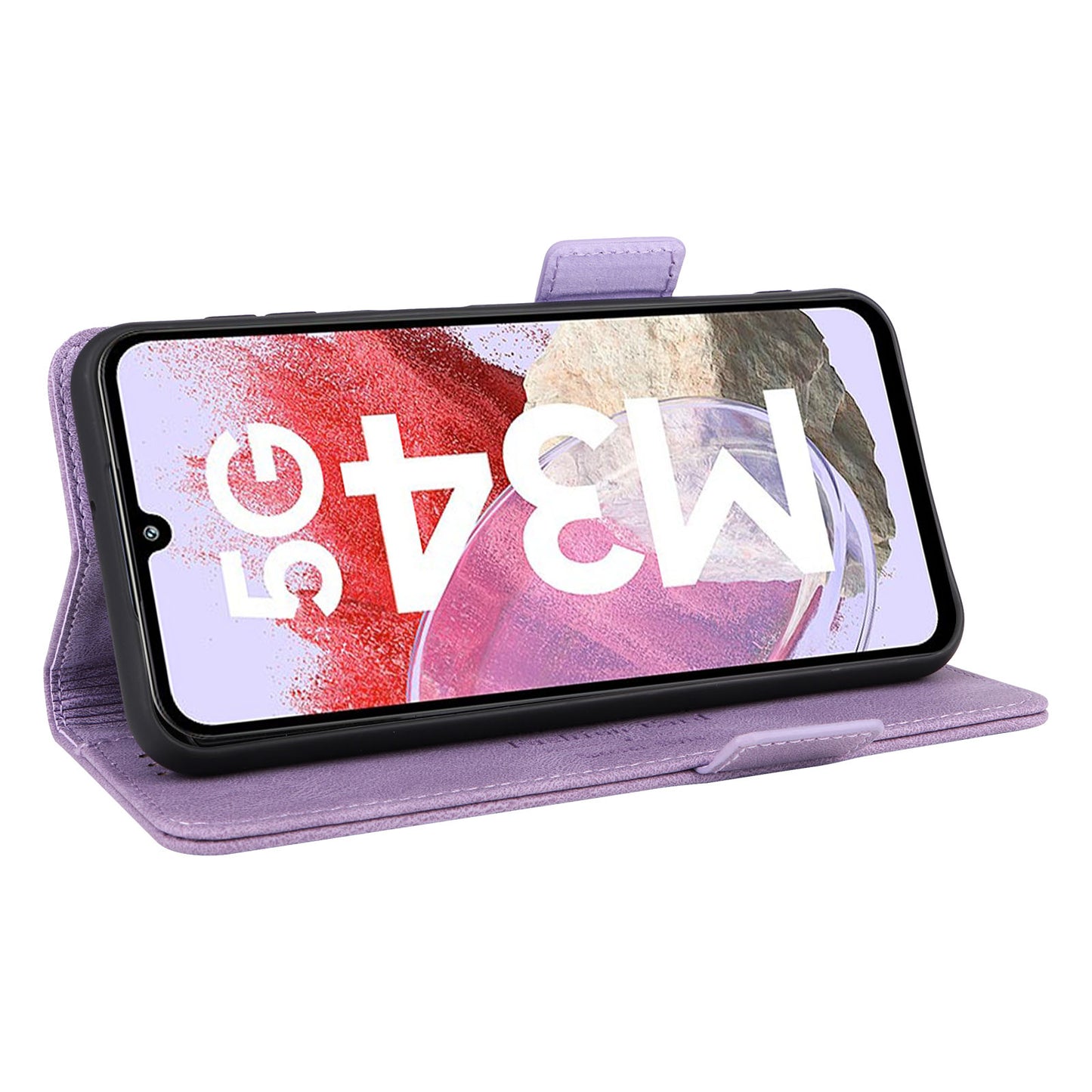 For Samsung Galaxy F34 5G / M34 5G PU Leather Wallet Phone Case Hardware Decor Anti-drop Stand Cover - Purple