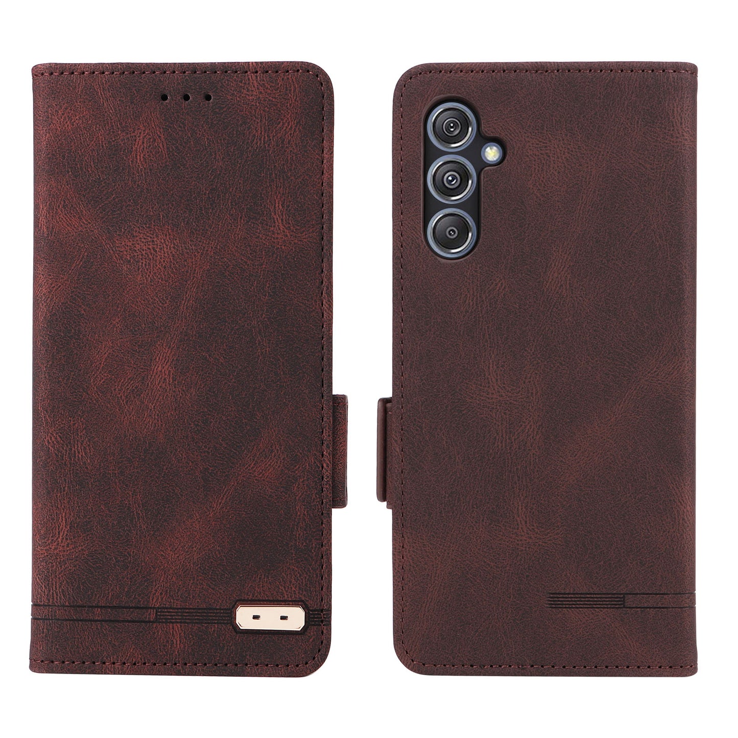 For Samsung Galaxy F34 5G / M34 5G PU Leather Wallet Phone Case Hardware Decor Anti-drop Stand Cover - Coffee