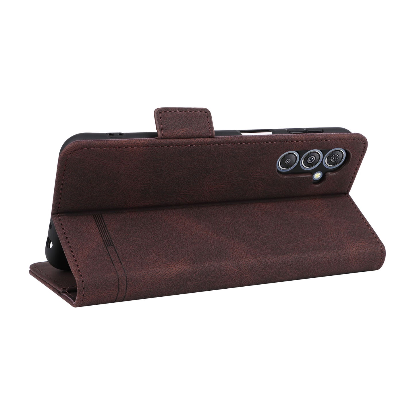 For Samsung Galaxy F34 5G / M34 5G PU Leather Wallet Phone Case Hardware Decor Anti-drop Stand Cover - Coffee