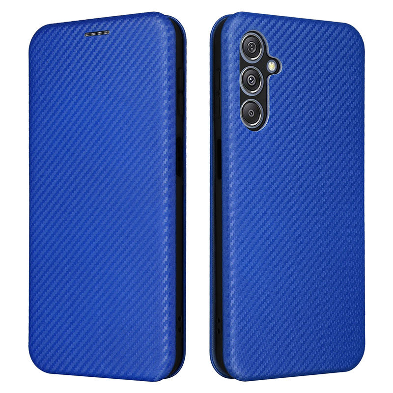 For Samsung Galaxy F34 5G / M34 5G PU Leather Case Carbon Fiber Texture Card Holder Phone Stand Cover - Blue