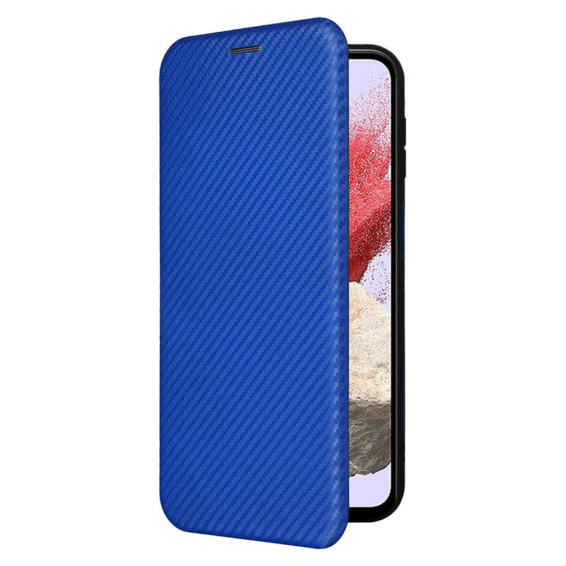 For Samsung Galaxy F34 5G / M34 5G PU Leather Case Carbon Fiber Texture Card Holder Phone Stand Cover - Blue