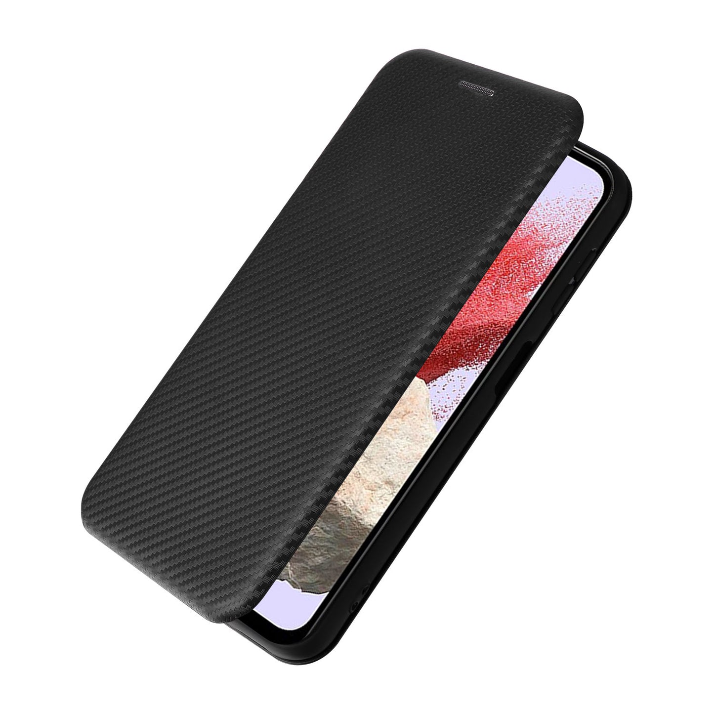 For Samsung Galaxy F34 5G / M34 5G PU Leather Case Carbon Fiber Texture Card Holder Phone Stand Cover - Black