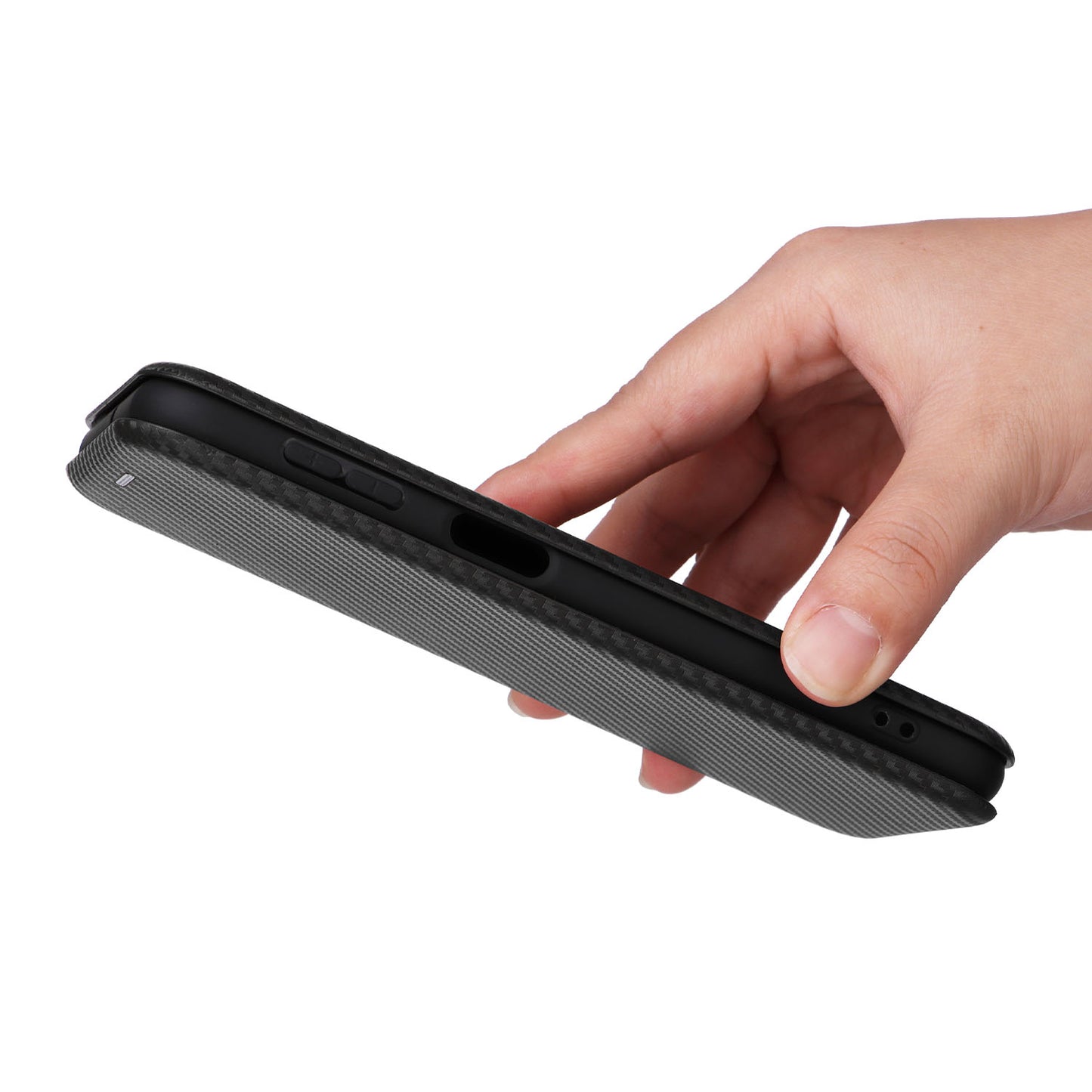 For Samsung Galaxy F34 5G / M34 5G PU Leather Case Carbon Fiber Texture Card Holder Phone Stand Cover - Black