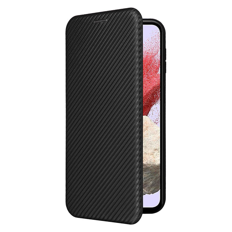 For Samsung Galaxy F34 5G / M34 5G PU Leather Case Carbon Fiber Texture Card Holder Phone Stand Cover - Black