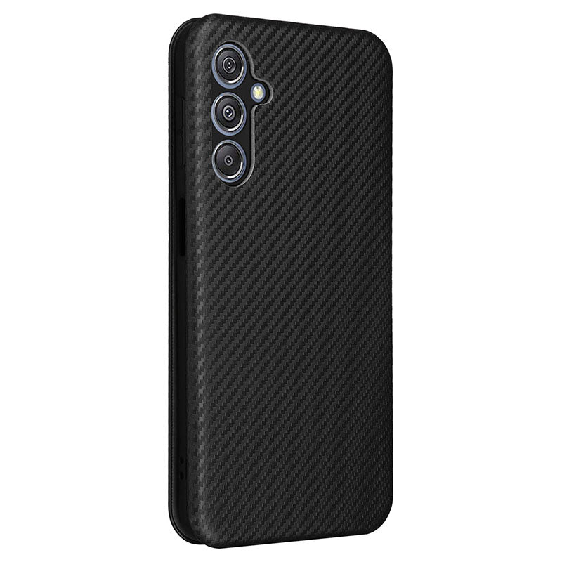For Samsung Galaxy F34 5G / M34 5G PU Leather Case Carbon Fiber Texture Card Holder Phone Stand Cover - Black