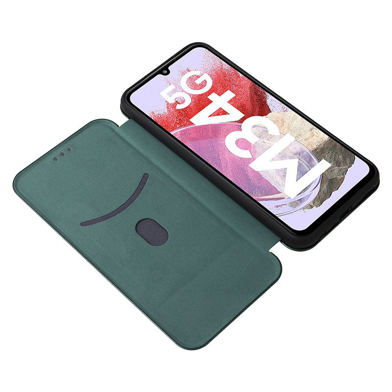 For Samsung Galaxy F34 5G / M34 5G PU Leather Case Carbon Fiber Texture Card Holder Phone Stand Cover - Green