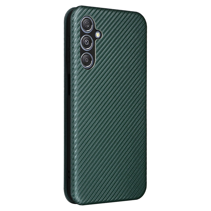For Samsung Galaxy F34 5G / M34 5G PU Leather Case Carbon Fiber Texture Card Holder Phone Stand Cover - Green