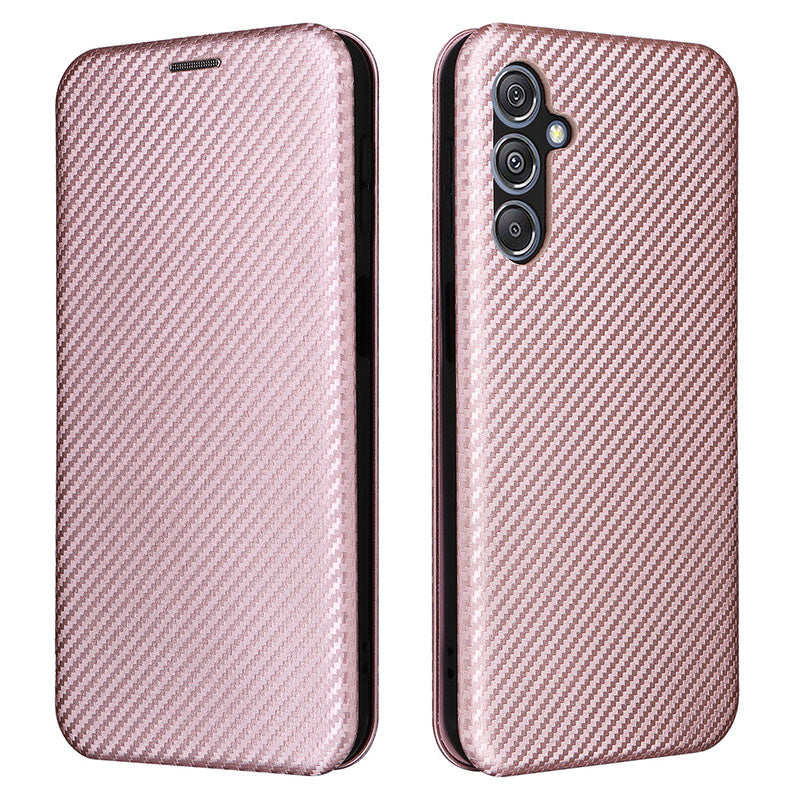 For Samsung Galaxy F34 5G / M34 5G PU Leather Case Carbon Fiber Texture Card Holder Phone Stand Cover - Rose Gold