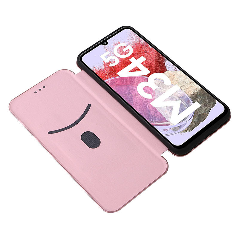 For Samsung Galaxy F34 5G / M34 5G PU Leather Case Carbon Fiber Texture Card Holder Phone Stand Cover - Rose Gold