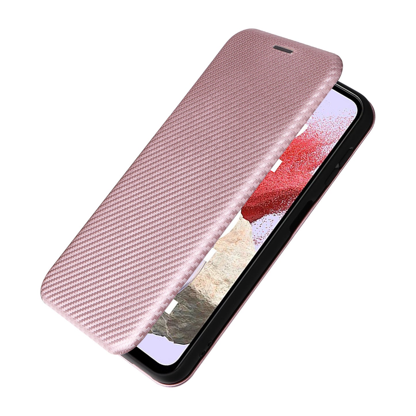For Samsung Galaxy F34 5G / M34 5G PU Leather Case Carbon Fiber Texture Card Holder Phone Stand Cover - Rose Gold