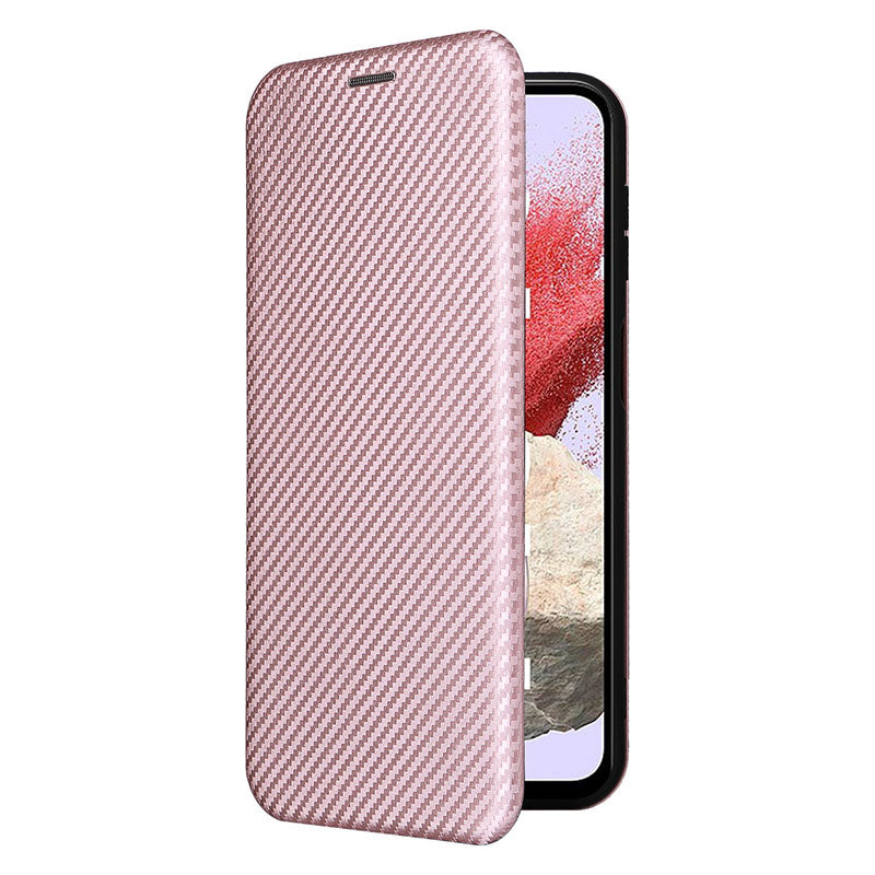 For Samsung Galaxy F34 5G / M34 5G PU Leather Case Carbon Fiber Texture Card Holder Phone Stand Cover - Rose Gold