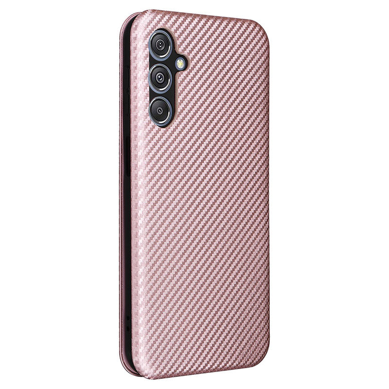 For Samsung Galaxy F34 5G / M34 5G PU Leather Case Carbon Fiber Texture Card Holder Phone Stand Cover - Rose Gold