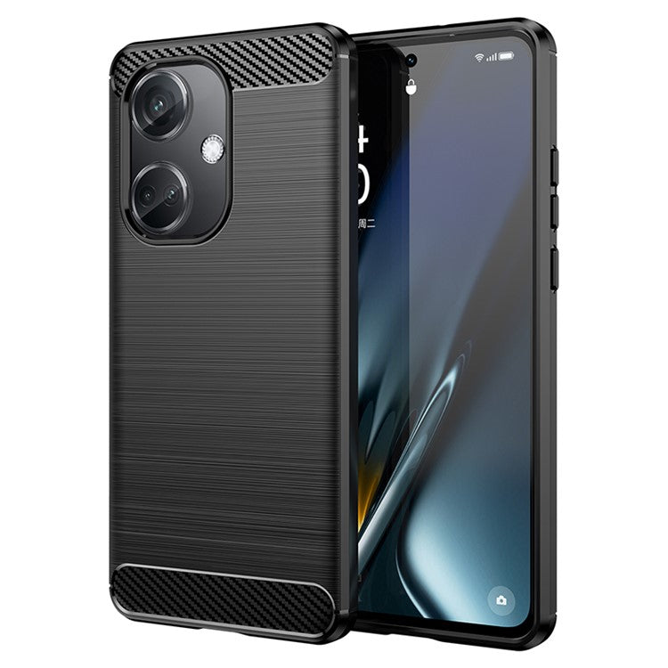 For Oppo K11 5G / OnePlus Nord CE3 5G Phone Case Carbon Fiber Texture Soft TPU Brushed Cover - Black