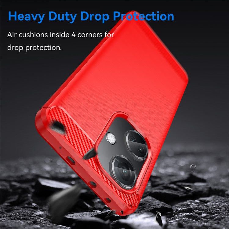 For Oppo K11 5G / OnePlus Nord CE3 5G Phone Case Carbon Fiber Texture Soft TPU Brushed Cover - Red