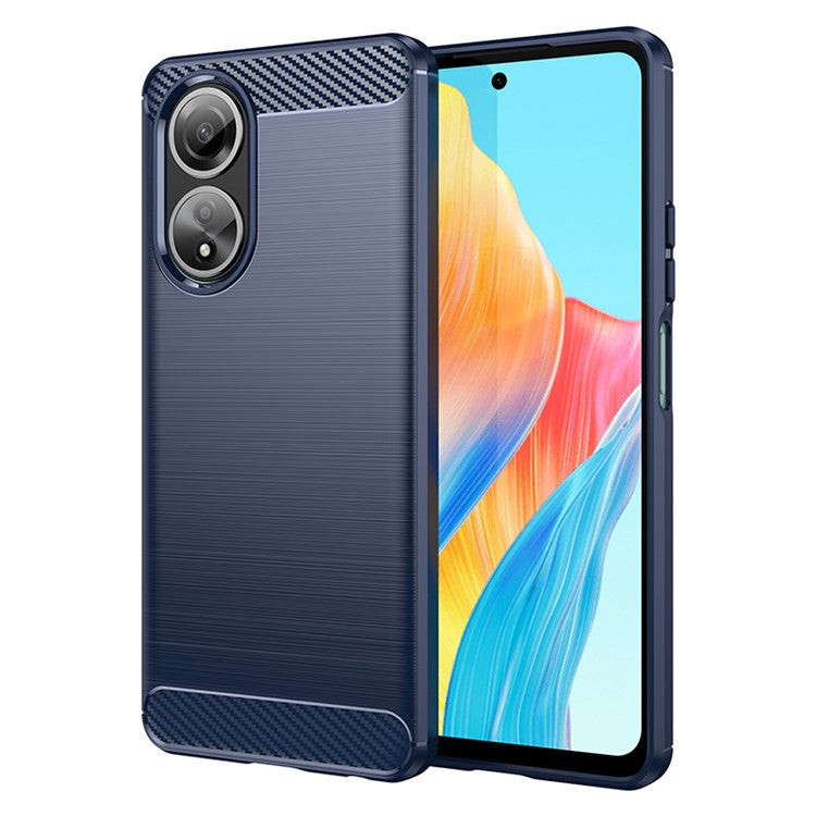 Phone Shell for Oppo A58 4G , Carbon Fiber Texture Phone Case Soft TPU Brushed Cover - Blue