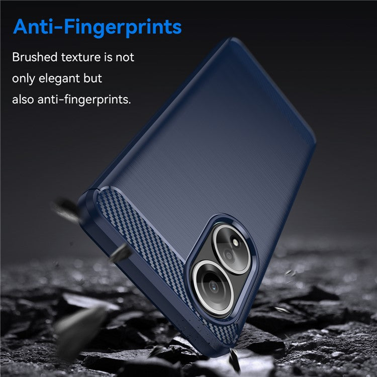 Phone Shell for Oppo A58 4G , Carbon Fiber Texture Phone Case Soft TPU Brushed Cover - Blue