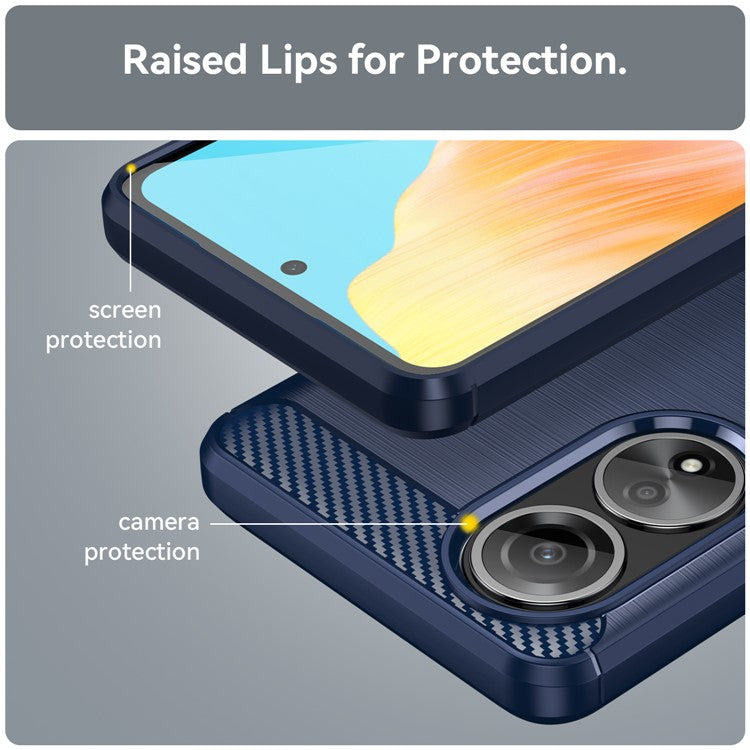 Phone Shell for Oppo A58 4G , Carbon Fiber Texture Phone Case Soft TPU Brushed Cover - Blue
