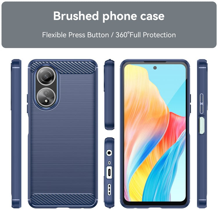 Phone Shell for Oppo A58 4G , Carbon Fiber Texture Phone Case Soft TPU Brushed Cover - Blue