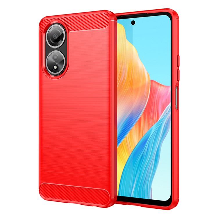 Phone Shell for Oppo A58 4G , Carbon Fiber Texture Phone Case Soft TPU Brushed Cover - Red