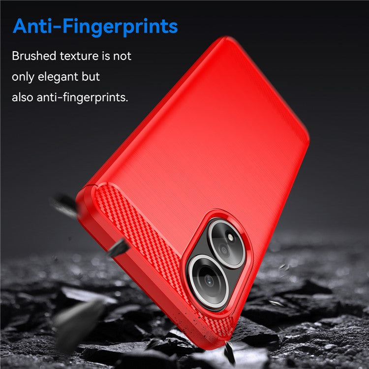 Phone Shell for Oppo A58 4G , Carbon Fiber Texture Phone Case Soft TPU Brushed Cover - Red