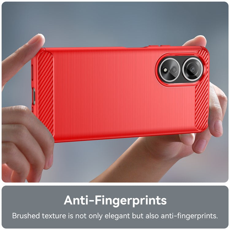 Phone Shell for Oppo A58 4G , Carbon Fiber Texture Phone Case Soft TPU Brushed Cover - Red