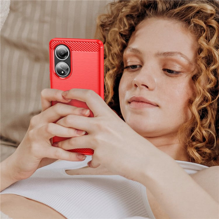 Phone Shell for Oppo A58 4G , Carbon Fiber Texture Phone Case Soft TPU Brushed Cover - Red