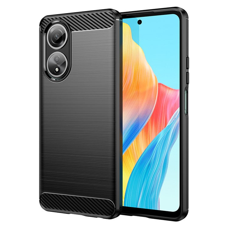 Phone Shell for Oppo A58 4G , Carbon Fiber Texture Phone Case Soft TPU Brushed Cover - Black