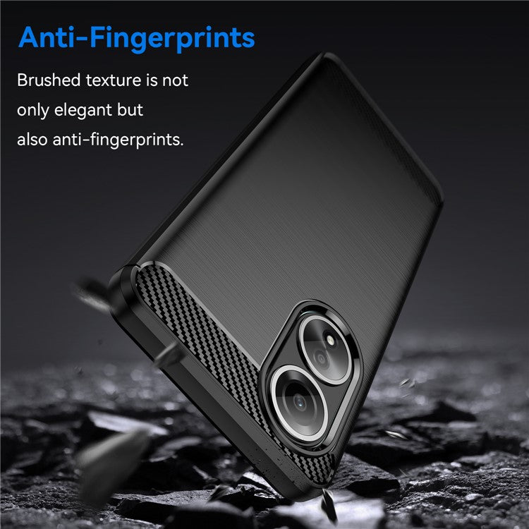 Phone Shell for Oppo A58 4G , Carbon Fiber Texture Phone Case Soft TPU Brushed Cover - Black