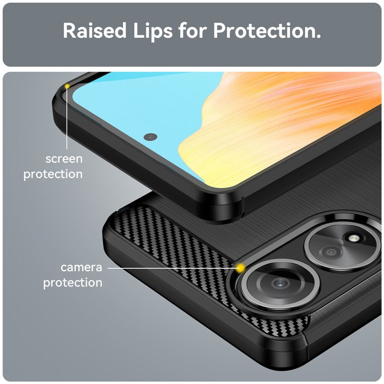 Phone Shell for Oppo A58 4G , Carbon Fiber Texture Phone Case Soft TPU Brushed Cover - Black