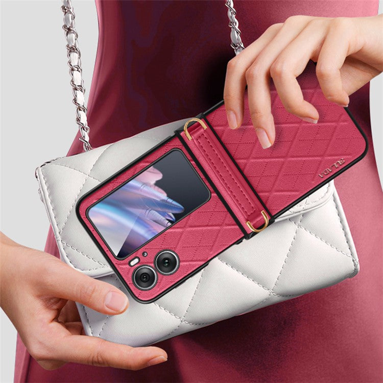 SULADA For Oppo Find N2 Flip 5G Folding Phone Case Imprinted Leather Coated PC Cover with Shoulder Strap - Red