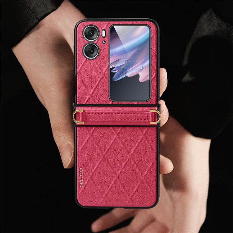 SULADA For Oppo Find N2 Flip 5G Folding Phone Case Imprinted Leather Coated PC Cover with Shoulder Strap - Red