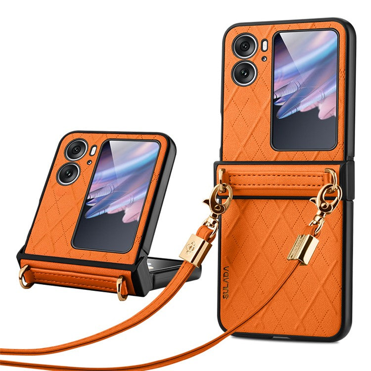 SULADA For Oppo Find N2 Flip 5G Folding Phone Case Imprinted Leather Coated PC Cover with Shoulder Strap - Orange