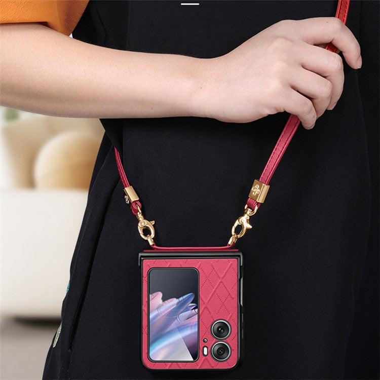 SULADA For Oppo Find N2 Flip 5G Folding Phone Case Imprinted Leather Coated PC Cover with Shoulder Strap - Green