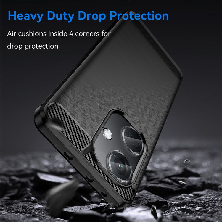 For OnePlus Nord CE3 5G Anti-drop Phone Case Carbon Fiber Texture Soft TPU Brushed Cover - Black