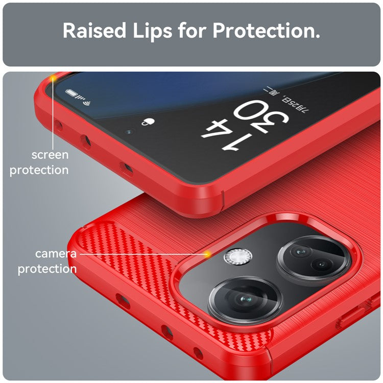 For OnePlus Nord CE3 5G Anti-drop Phone Case Carbon Fiber Texture Soft TPU Brushed Cover - Red