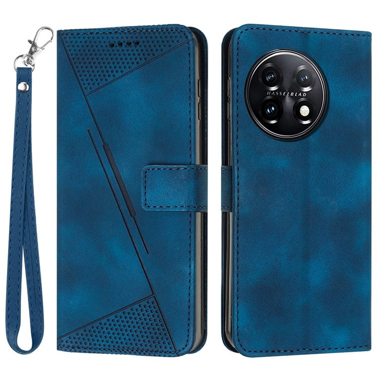 Triangle Imprinted Wallet Phone Case for OnePlus 11 5G , Stand PU Leather Anti-drop Cover - Sapphire