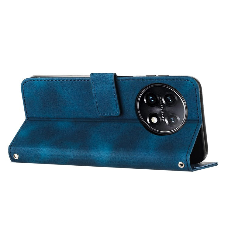 Triangle Imprinted Wallet Phone Case for OnePlus 11 5G , Stand PU Leather Anti-drop Cover - Sapphire